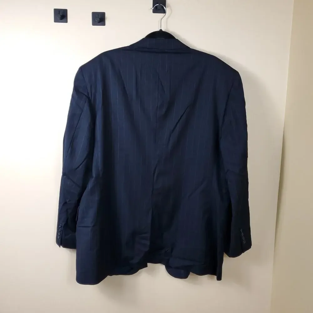 Jos A Bank Navy Pinstripe Wool Sport Coat Blazer Jacket in Navy Size 48R